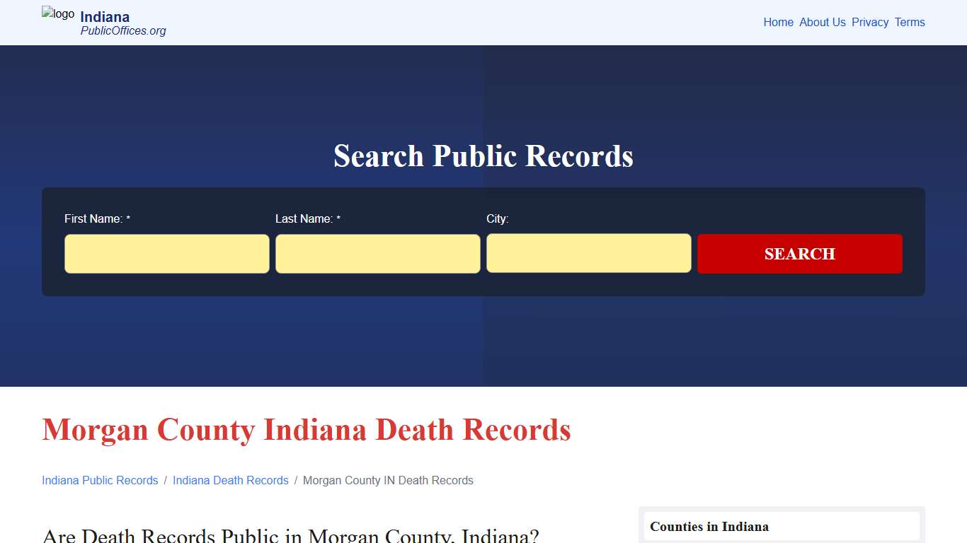 Morgan County, IN Death Records Search – PublicOffices.org