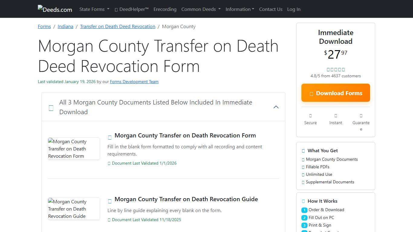 Morgan County Transfer on Death Deed Revocation Form Indiana Deeds.com