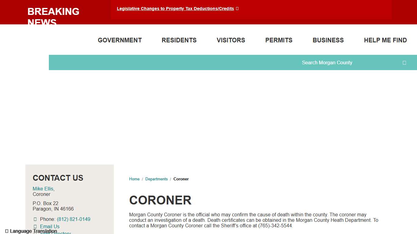 Coroner / Morgan County, Indiana